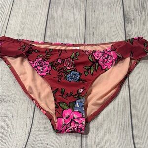 No Boundaries Floral Bikini Bottom - Dark Red and Pink